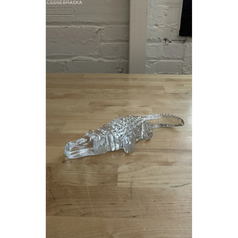 Sasaki Glass Vintage Alligator Dish Crystal Crocodile Figurine MCM Paperweight